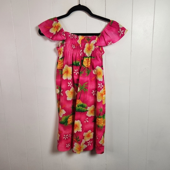 Vintage Sears Hawaiian Dress Royal Hawaii 1980s 1990s Pink Hibiscus Kids Size 5 - Picture 8 of 8